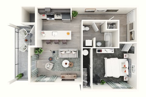 Floor plan for 1 bed, 1 bath, 670 sqft